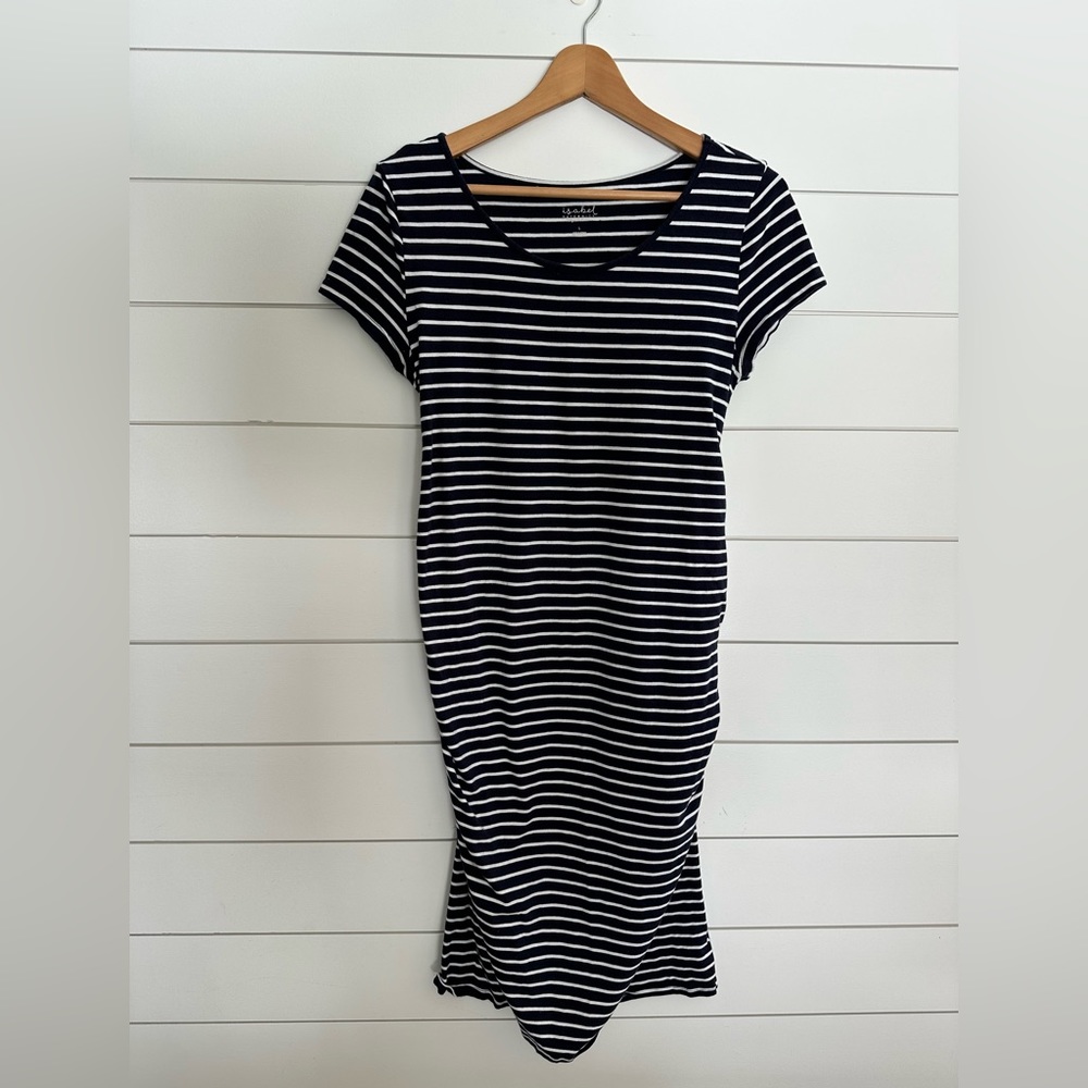 Blue & White stripped midi maxi maternity dress